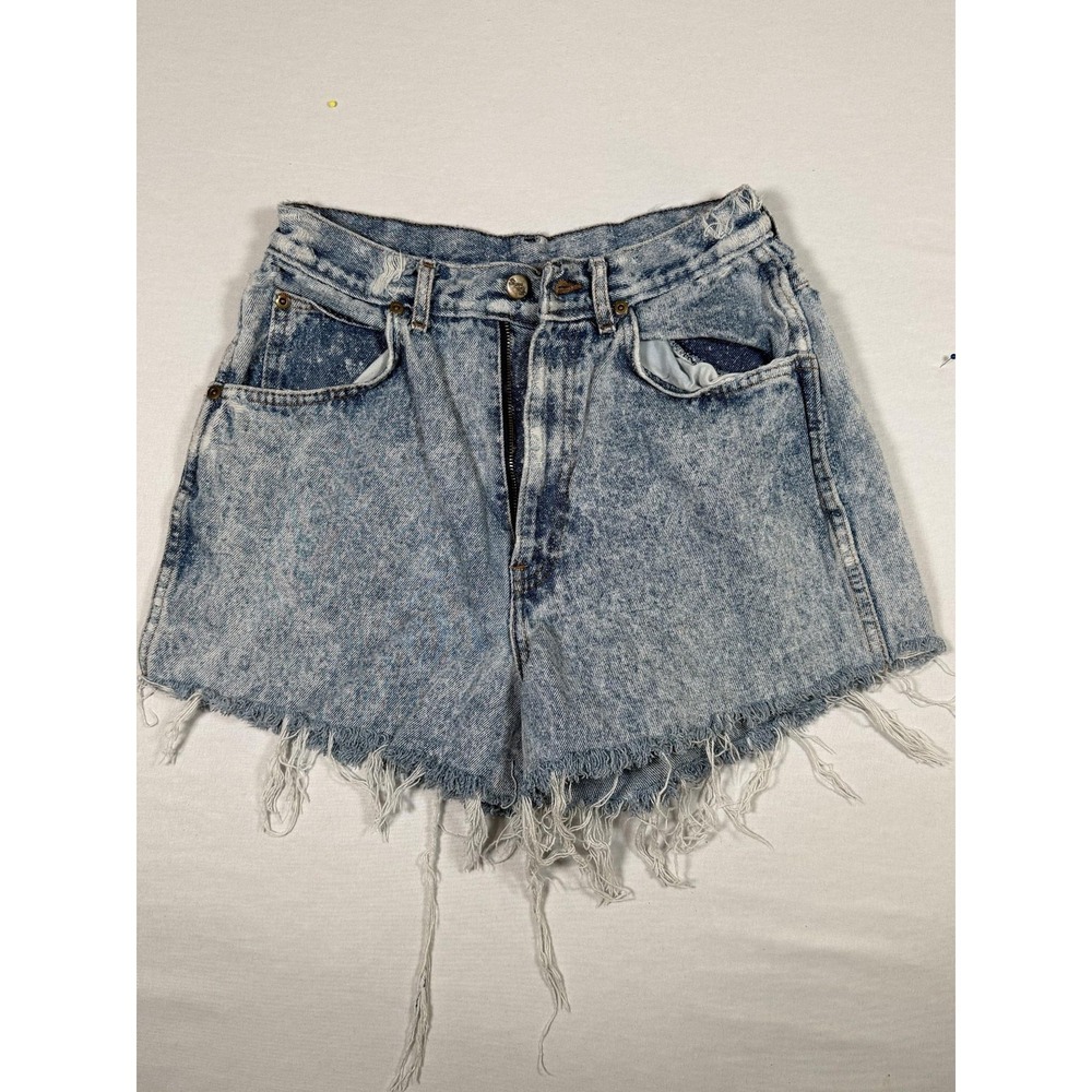 Vintage Chic Denim Shorts Womens 12 Blue High Rise Acid Wash Cutoff‎ Frayed Hem